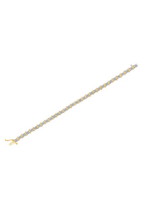 Two Toneyellow Gold Over Sterling Silver Diamond Scurve Link Miracleset Tennis Bracelet 8", , alternate image number null