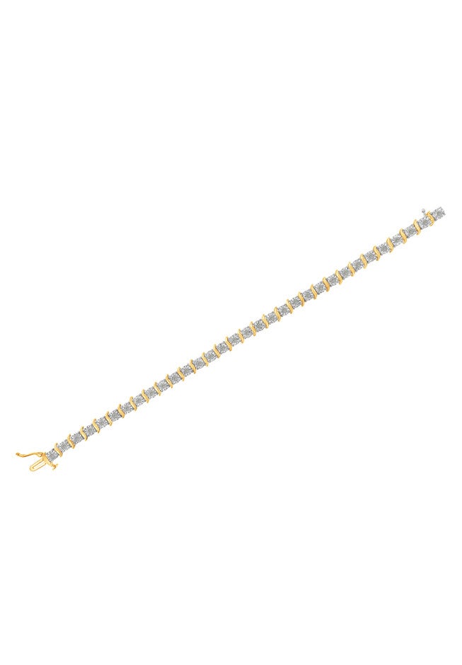 Two Toneyellow Gold Over Sterling Silver Diamond Scurve Link Miracleset Tennis Bracelet 8 inches, , alternate image number 4