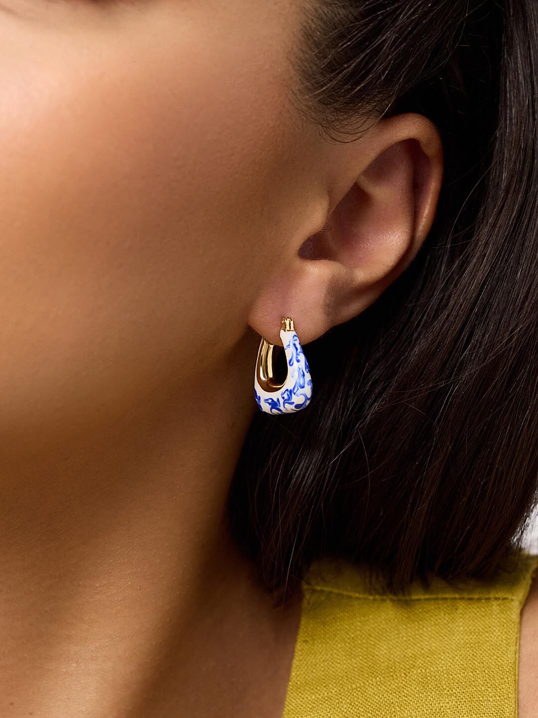 Dakota Marble Blue Statement Earrings, GOLD, alternate image number 2