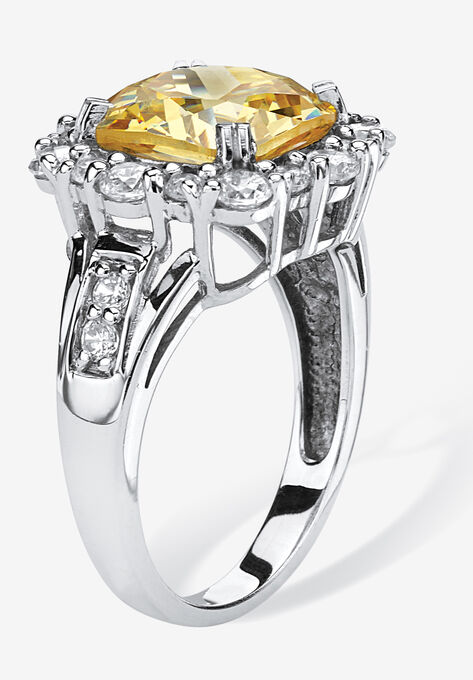 Platinum over Sterling Silver Princess Cut Canary Cubic Zirconia Ring, , on-hover image number null