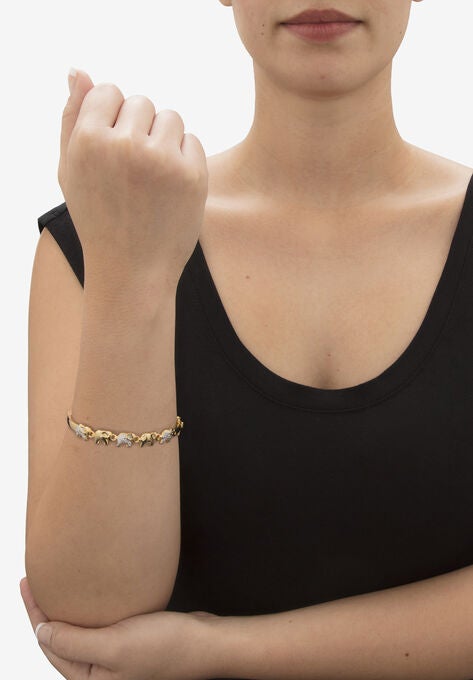 Diamond Accent Gold-Plated Elephant Parade Bangle Bracelet 7", , alternate image number null