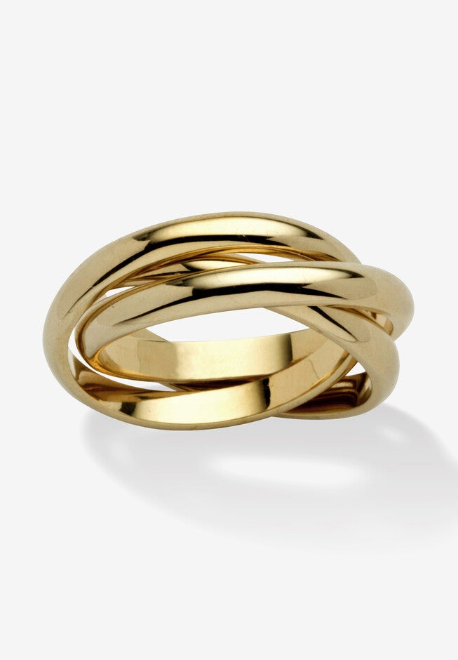 Yellow Gold-Plated Rolling Triple Band Crossover Ring Jewelry, GOLD, hi-res image number 0