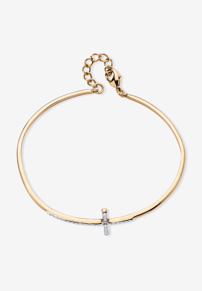 Pave Diamond Accent Horizontal Cross Bracelet 18K Gold-Plated, , on-hover image number null