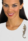 Black With White & Green Crystal Leopard Pin Goldtone 4" Length, , alternate image number null