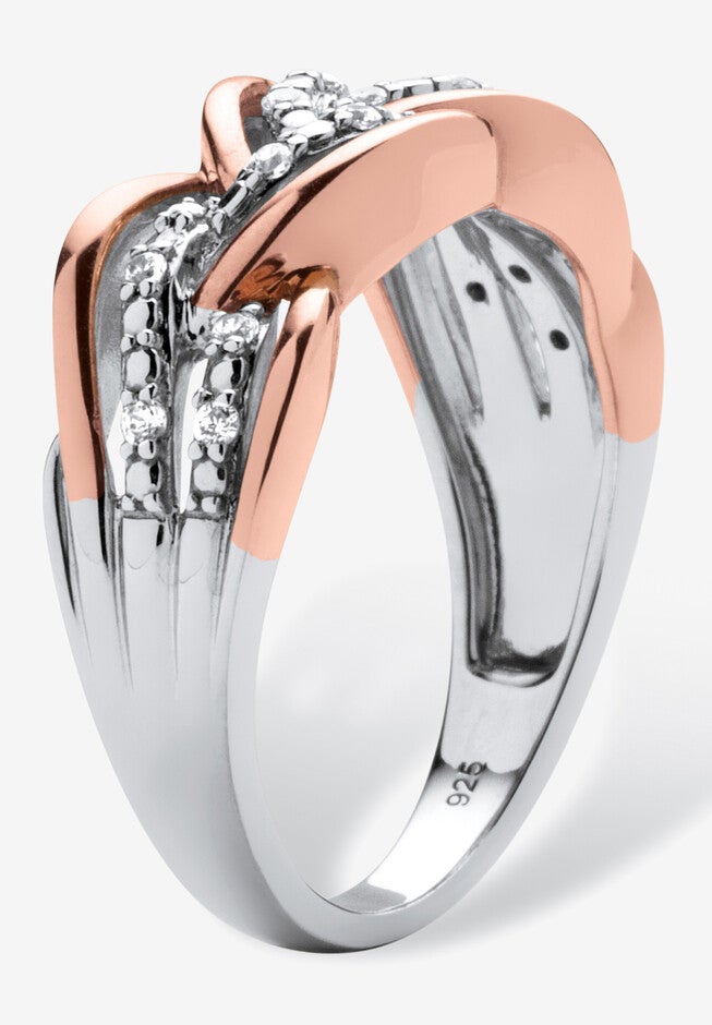 Platinum Over Sterling Silver And Rose Gold Diamond Ring (1/10 Cttw), , on-hover image number null