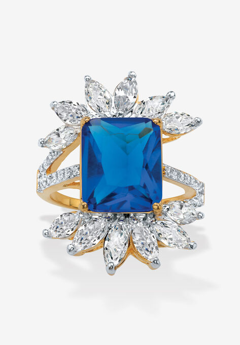 9.45 Cttw. Gold-Plated Simulated Blue Sapphire And Cubic Zirconia Ring, SAPPHIRE, hi-res image number null