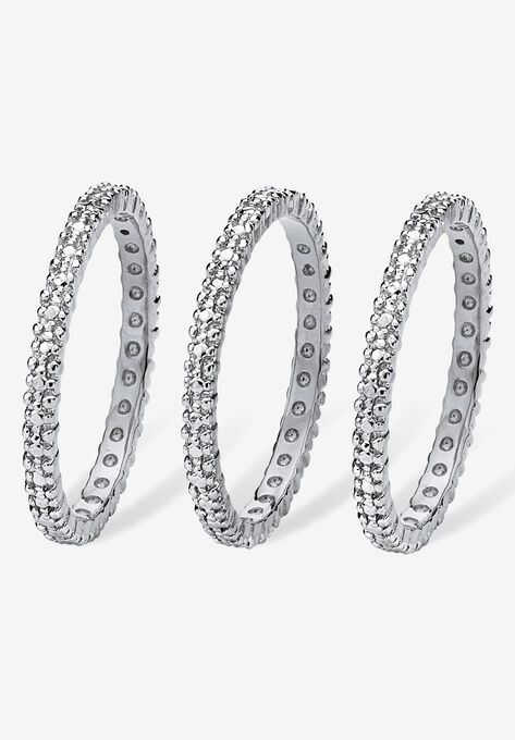 3-Piece Platinum-Plated Stackable Ring with Diamond Accent, , on-hover image number null