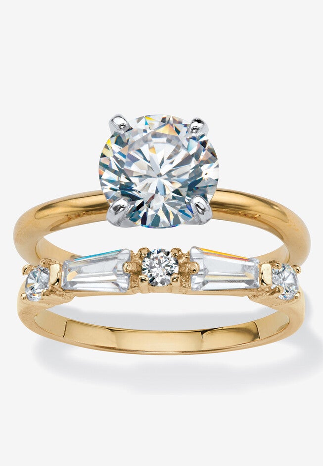 2.56 Cttw. 2-Piece Gold-Plated Round Cubic Zirconia Bridal Ring Set, GOLD, hi-res image number 0