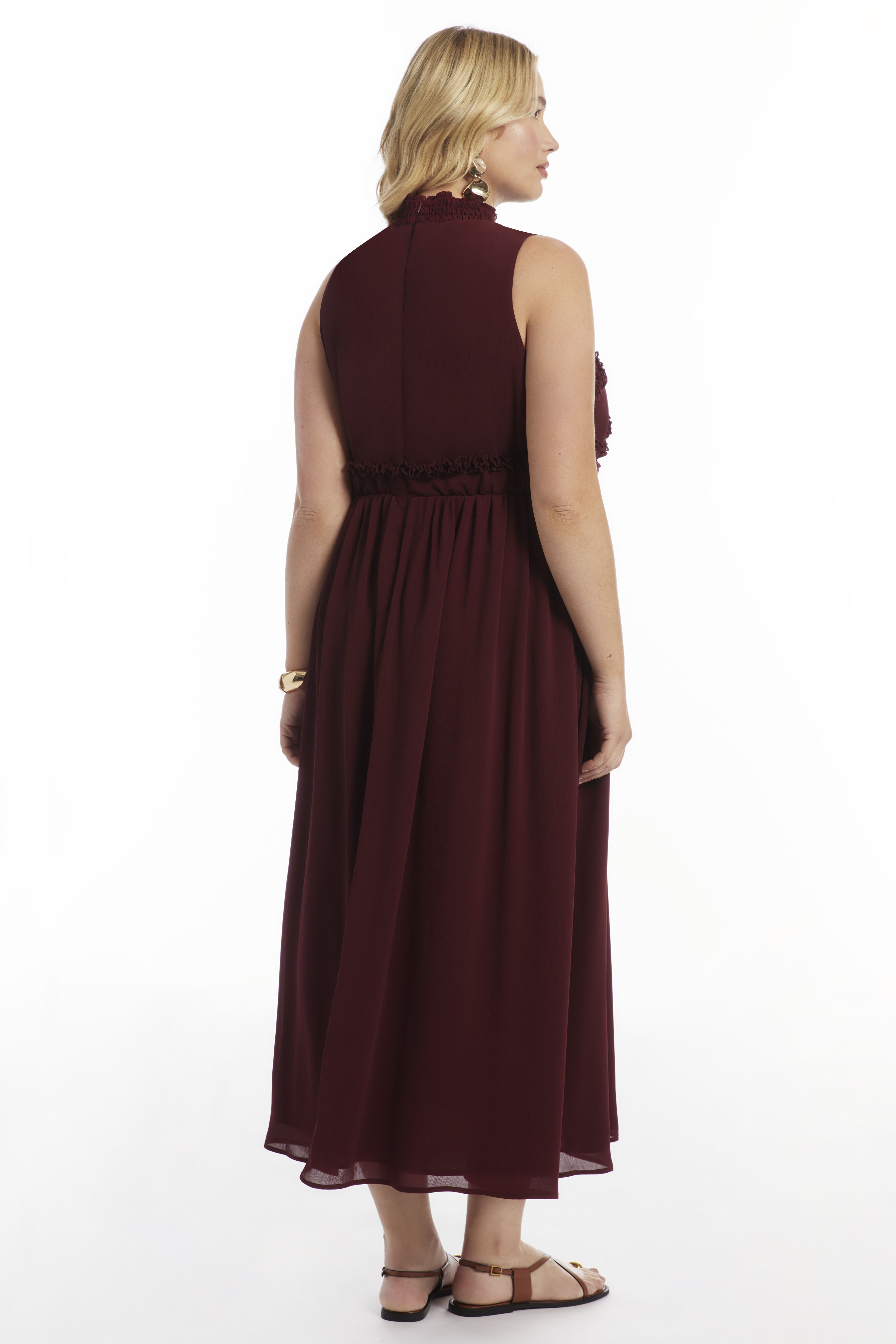Ruffle Detail Maxi Dress, CABERNET, alternate image number 2