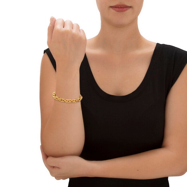 Byzantine-Link Bracelet Gold Ion-Plated Stainless Steel 8mm 7.5 inches Length, GOLD, alternate image number 2