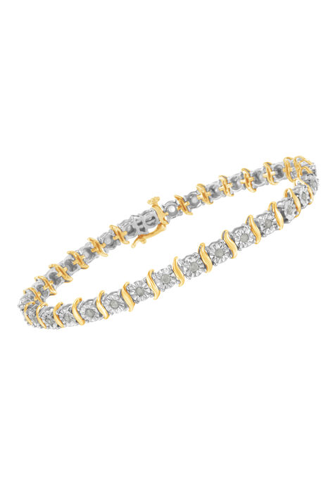 Two Toneyellow Gold Over Sterling Silver Diamond Scurve Link Miracleset Tennis Bracelet 8", , alternate image number null