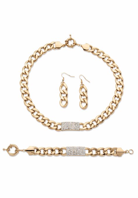 Crystal & Gold Link Necklace, Bracelet & Earring Set, , alternate image number null