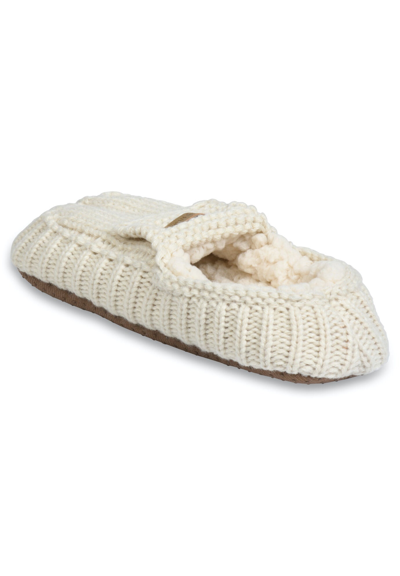 Womens Textured Knit Mocassin Slipper Slippers, , on-hover image number 1