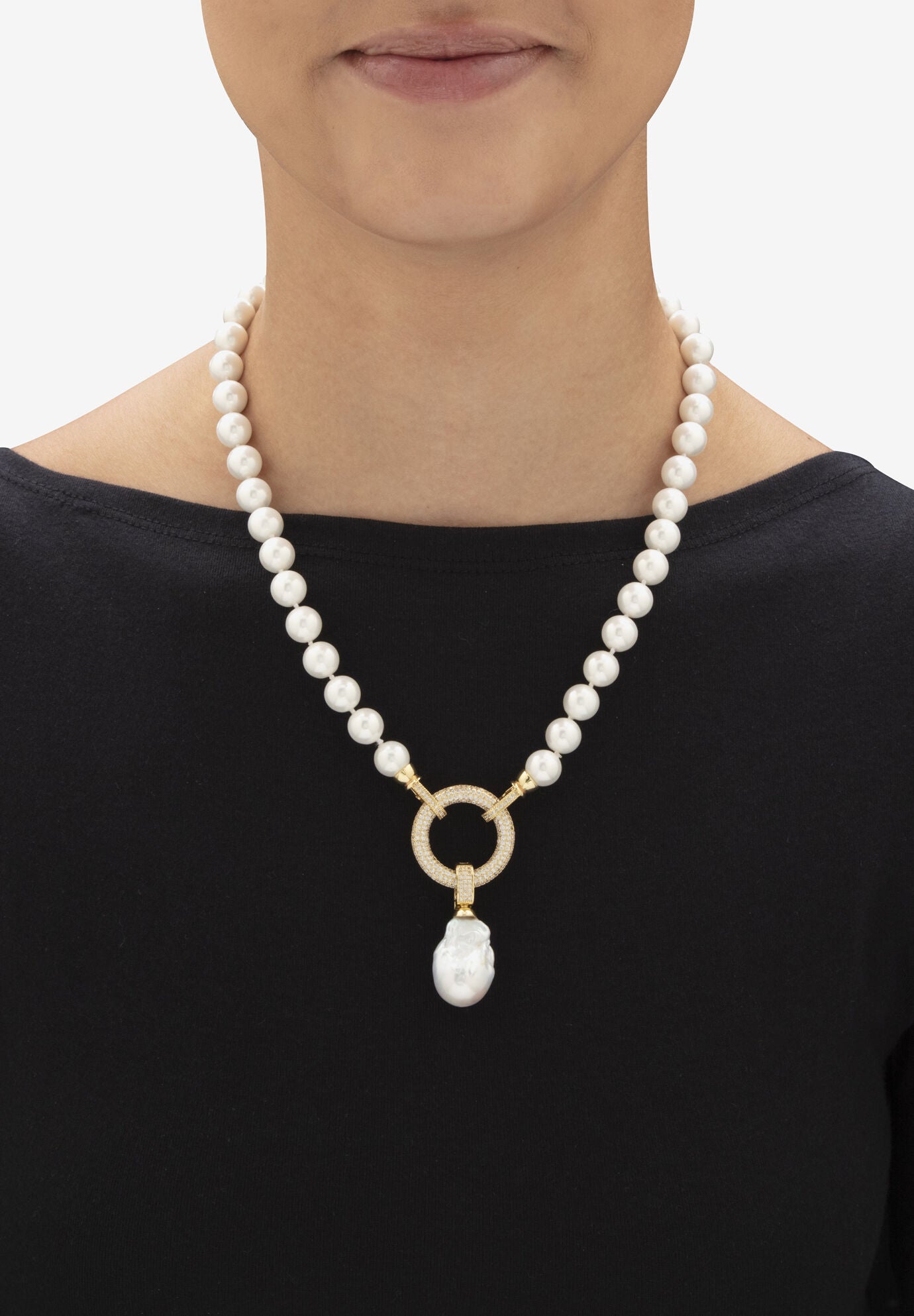 8.25 Cttw. White Shell Pearl & Keshi Pearl Drop Beaded Necklace Gold-Plated 23 inches, , alternate image number 3