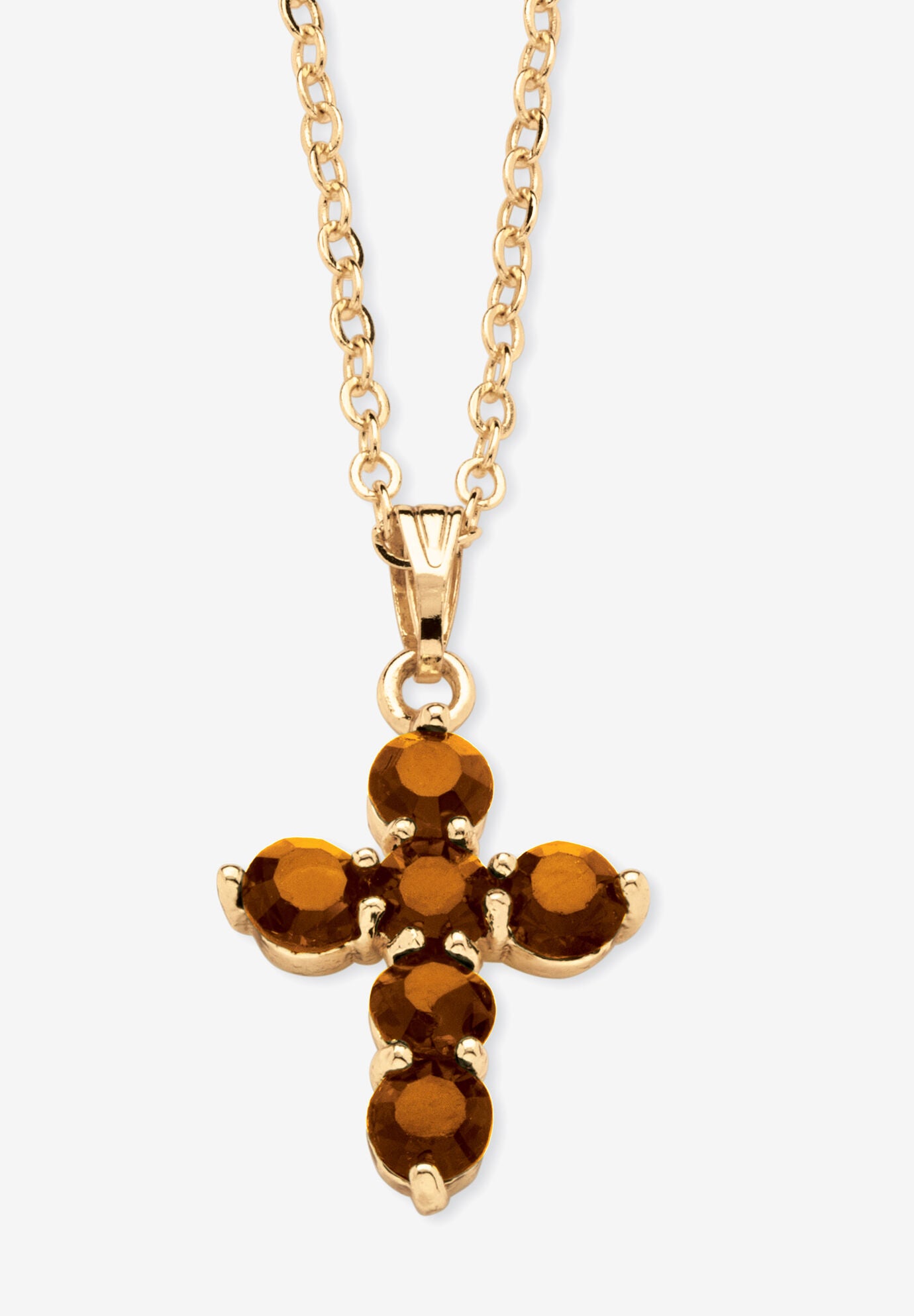 Birthstone Goldtone Cross Pendant Necklace, NOVEMBER, hi-res image number 0