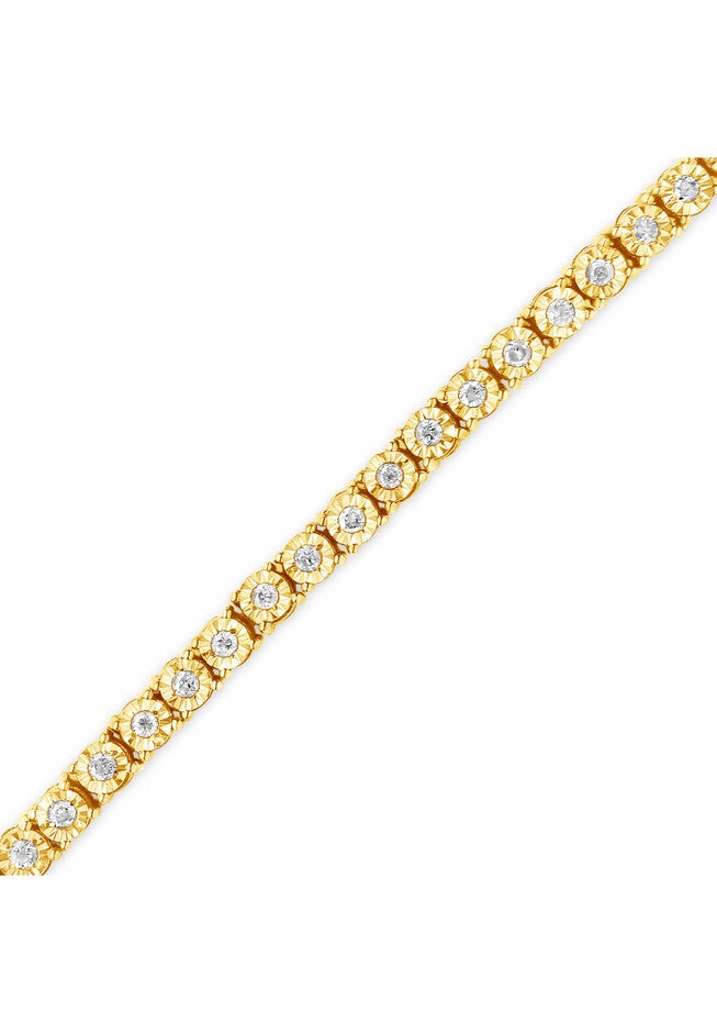 Yellow Gold Plated Sterling Silver Miracleset Diamond Round Faceted Bezel Tennis Bracelet 6 inches, , alternate image number null