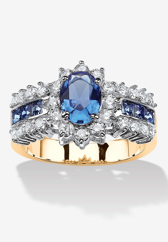 .82 Tcw Blue Crystal And Cz Gold-Plated Ring, GOLD, hi-res image number null