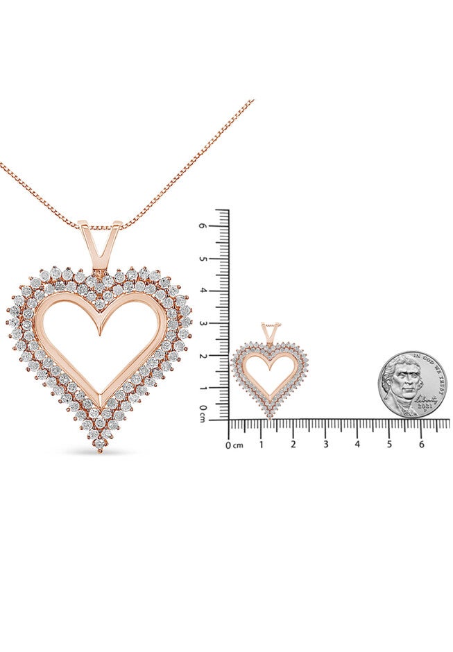 Rose Gold Plated Sterling Silver 1.00 Cttw Diamond Heart Pendant Necklace, , alternate image number null