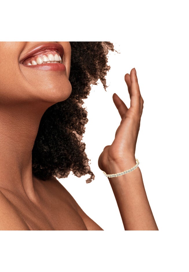 Yellow Gold Over Sterling Silver Diamond Chevron Link Tennis Bracelet, , alternate image number 4