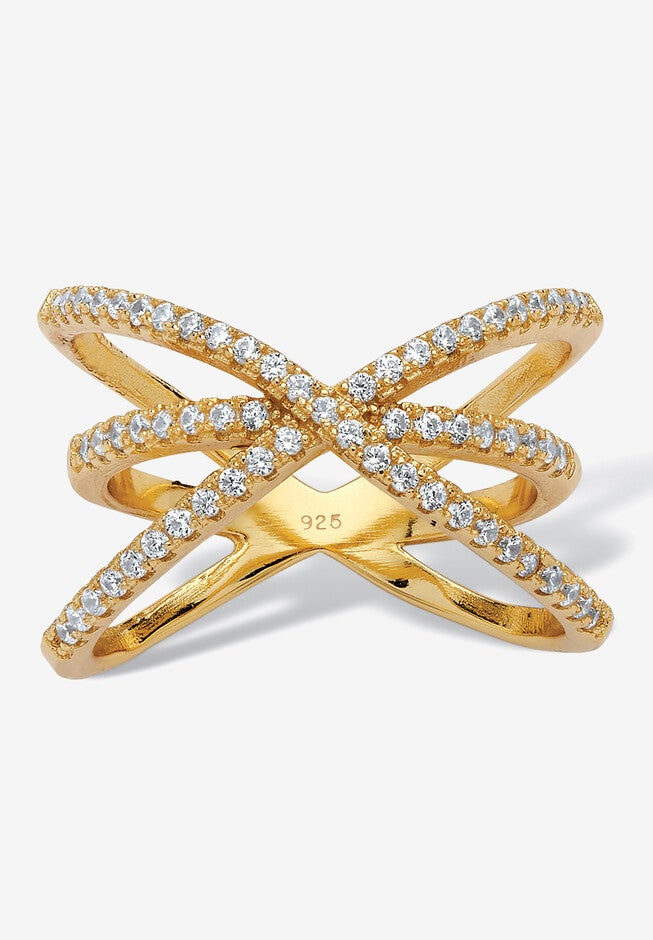 .57 Tcw Cubic Zirconia 14K Yellow Gold-Plated Sterling Silver Crossover Ring, GOLD, hi-res image number null