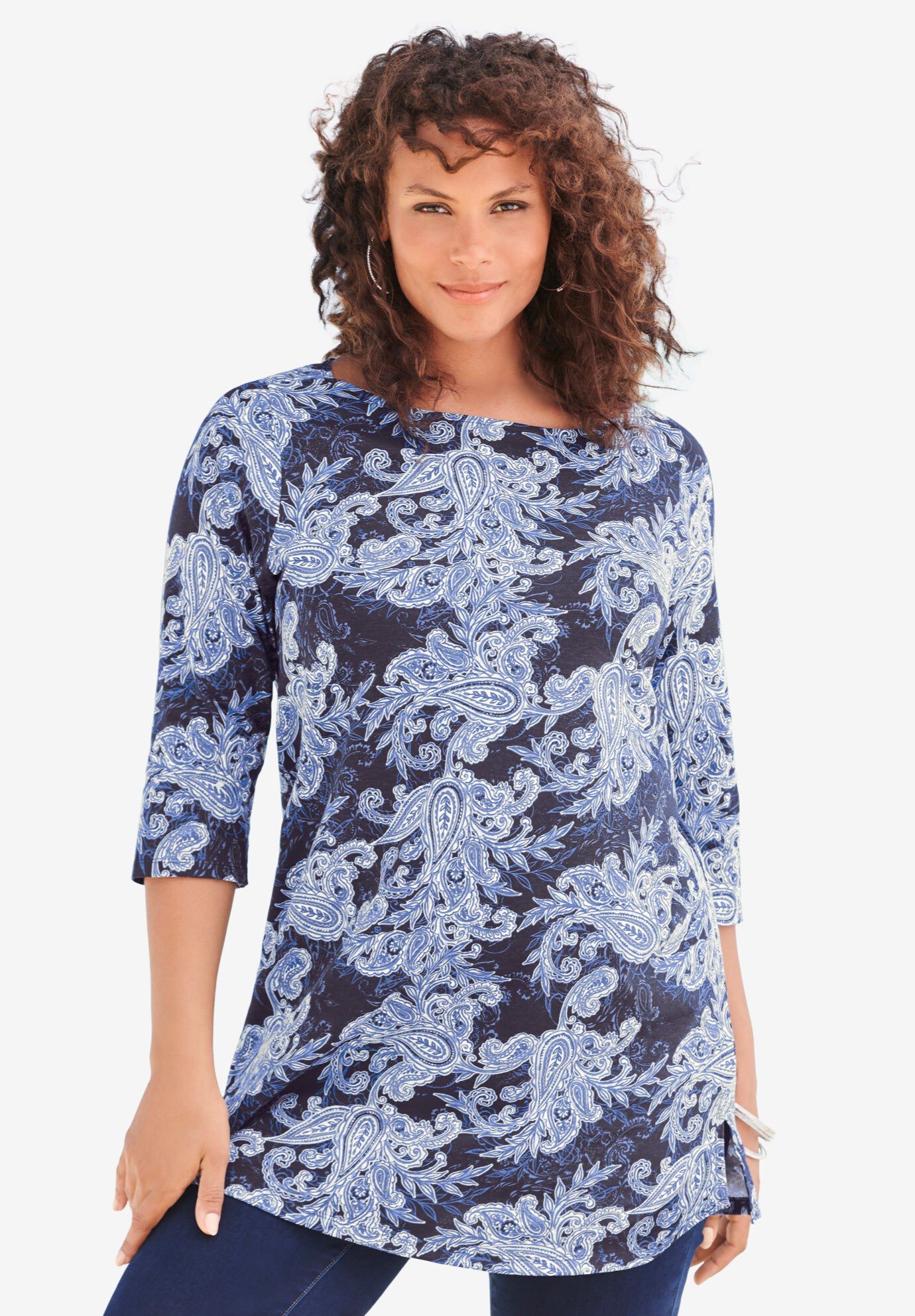 Plus Size Cotton Ultimate Boatneck Tunic with Side Slits