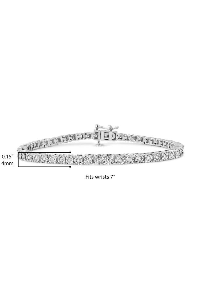 Sterling Silver Miracleset Diamond Round Faceted Bezel Tennis Bracelet 6 inches, , alternate image number null
