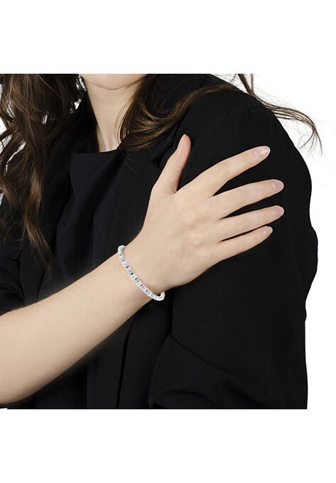 Sterling Silver 1/4 Cttw Diamond Rondelle Graduated Ball Bead Cuff Bangle Bracelet, , alternate image number null