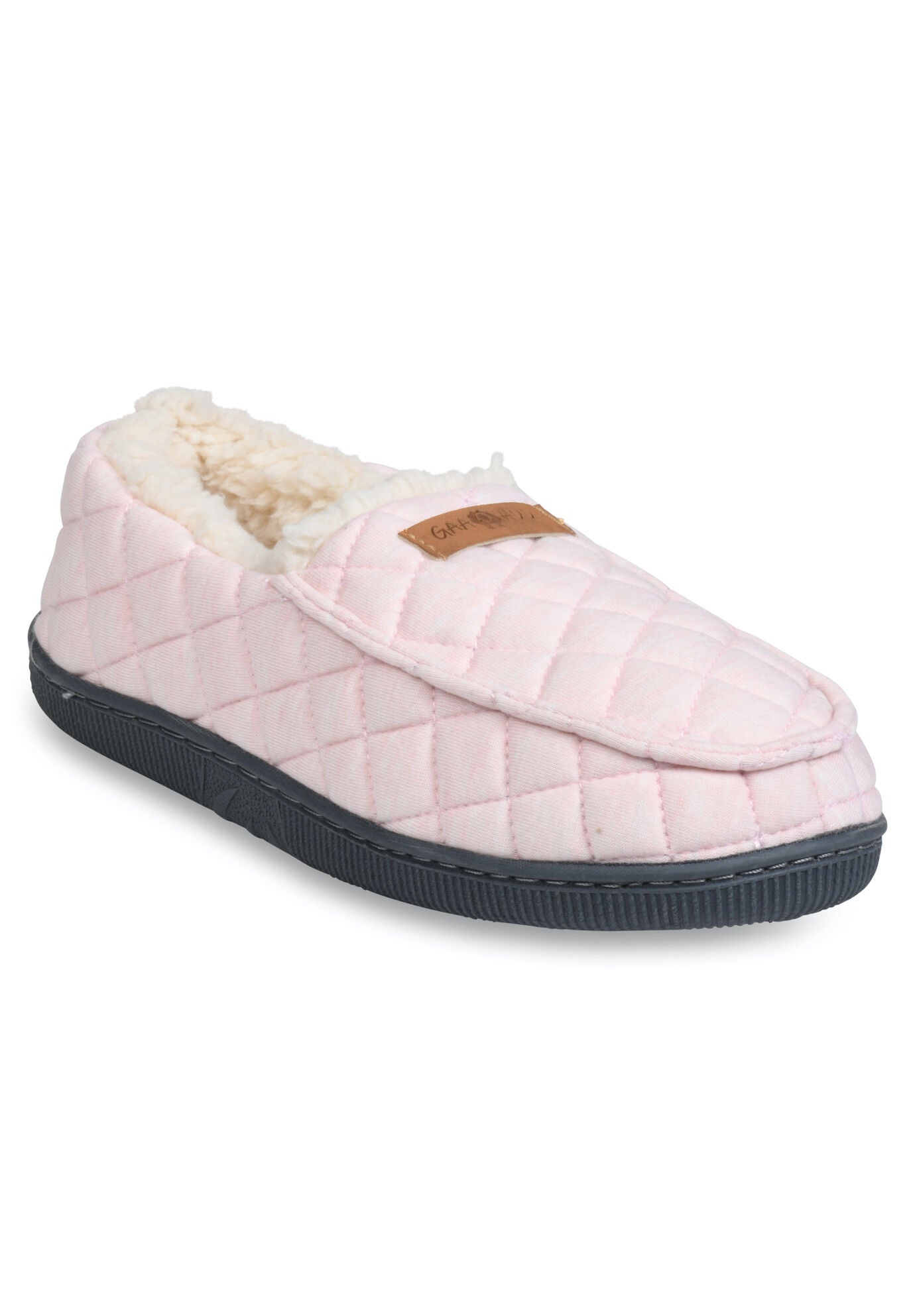 Quilted Jersey Mocassin Slipper Slippers, PINK, hi-res image number 0
