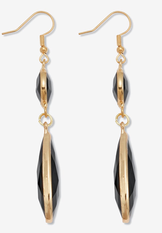 Black Crystal Goldtone Drop Earrings, 53X12Mm, , on-hover image number null