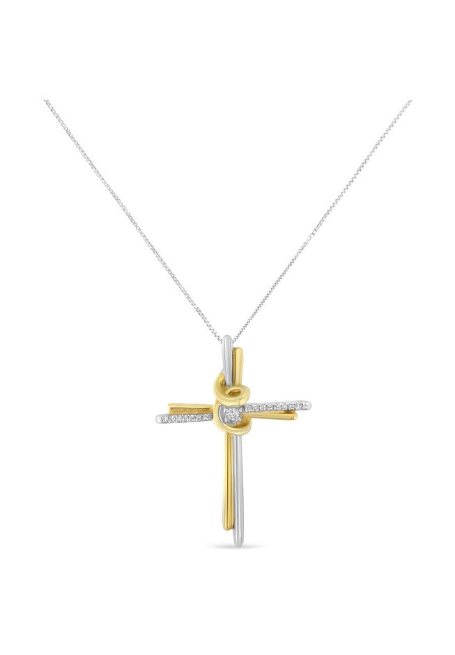 Yellow & White Gold Diamondaccented Cross Pendant Necklace, , on-hover image number null