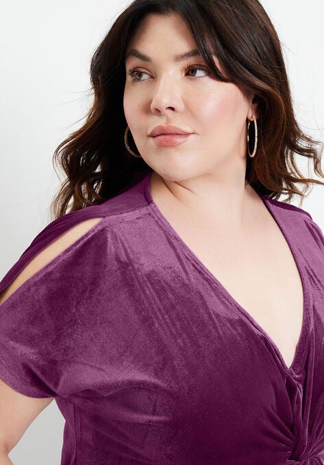 Velour Twist-Front Dress, , alternate image number null