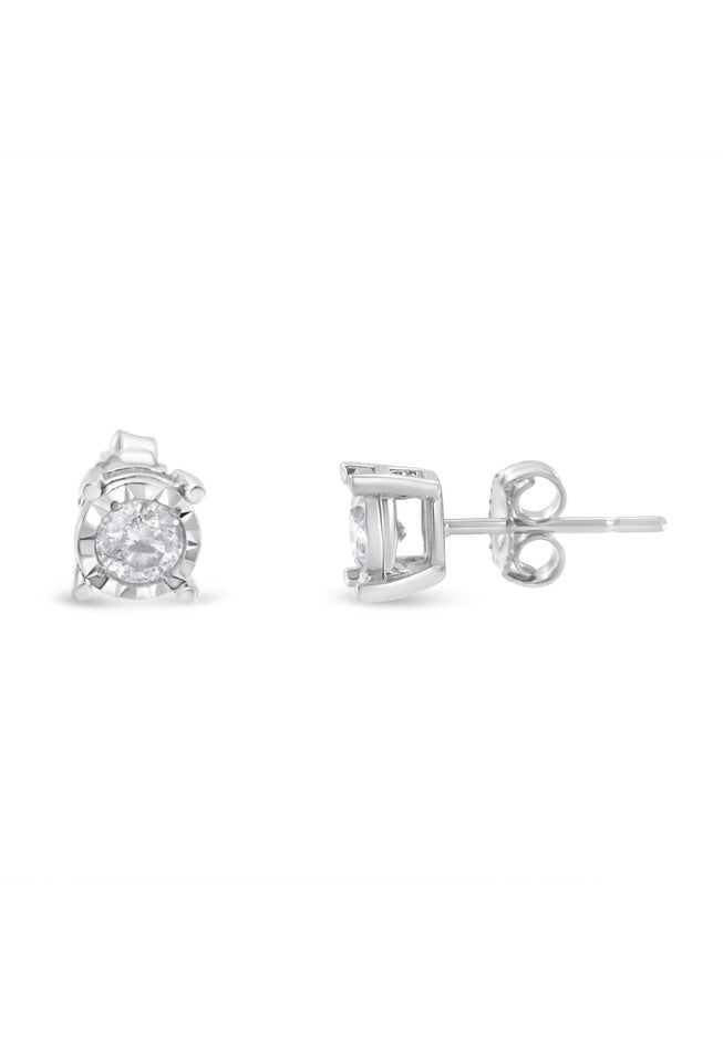 Sterling Silver Round Brilliantcut Diamond Miracleset Stud Earrings, , on-hover image number null