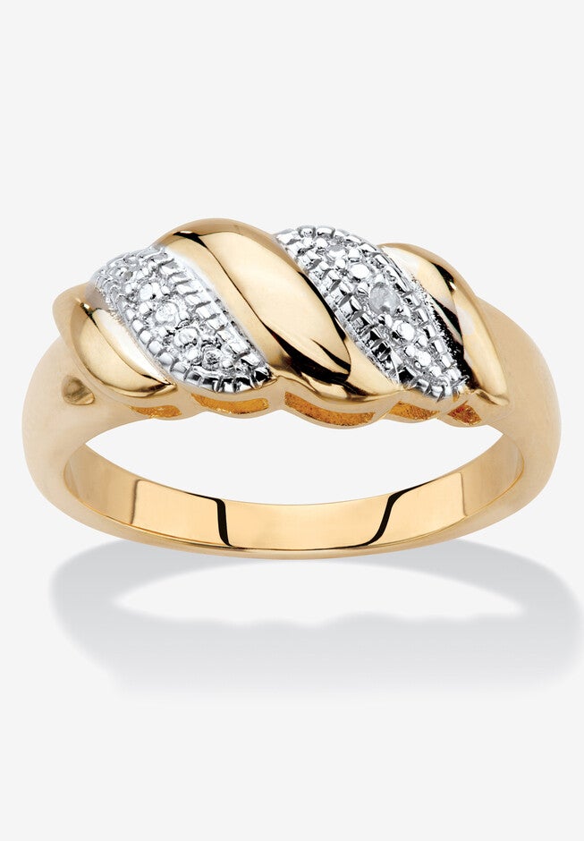Yellow Gold-Plated Genuine Diamond Accent Banded S Link Ring, DIAMOND, hi-res image number null