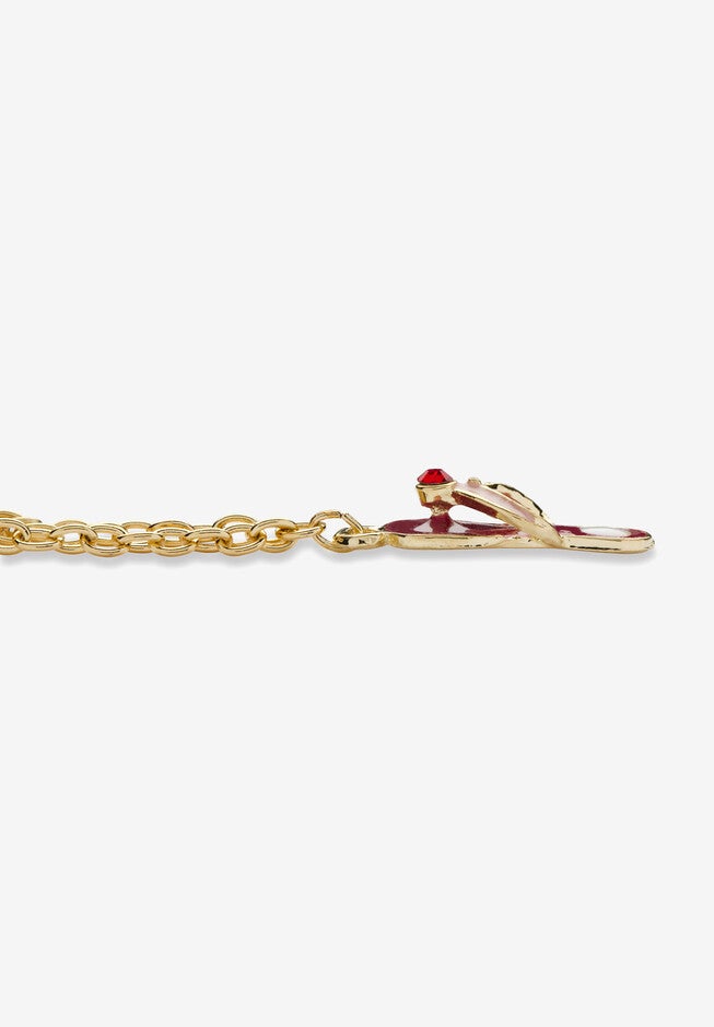 Gold Tone Flip Flop Charm Ankle Bracelet with Crystals 9 inches Plus 1 inches Extender, , on-hover image number null