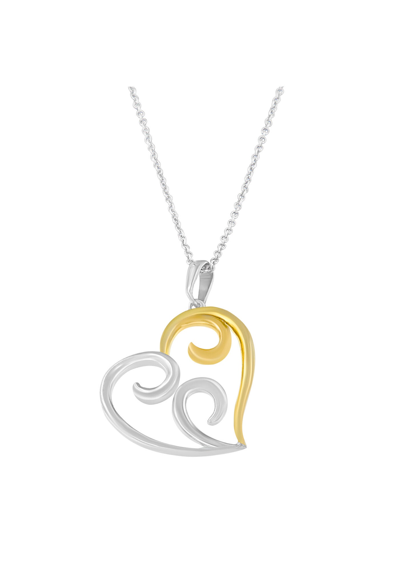 Yellow Gold Over Sterling Silver Open Heart With Swirls Box Chain Pendant Necklace, YELLOW GOLD SILVER, hi-res image number 0
