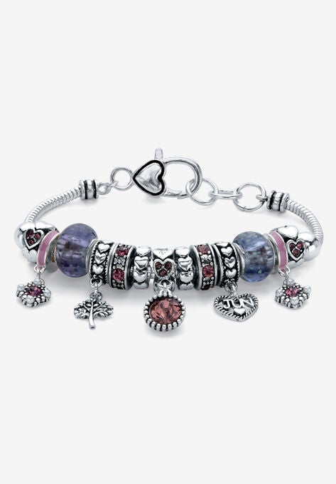 Antique Silvertone Simulated Birthstone 8" Charm Bracelet, JUNE, hi-res image number null