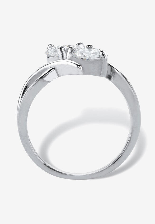 1.96 Cttw Cubic Zirconia .925 Sterling Silver 2-Stone Bypass Ring, , on-hover image number null