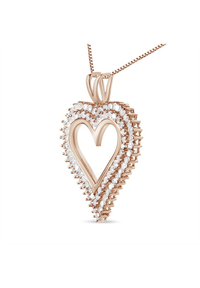 Rose Gold Plated Sterling Silver 1/2 Cttw Diamond Heart Pendant Necklace, , alternate image number null