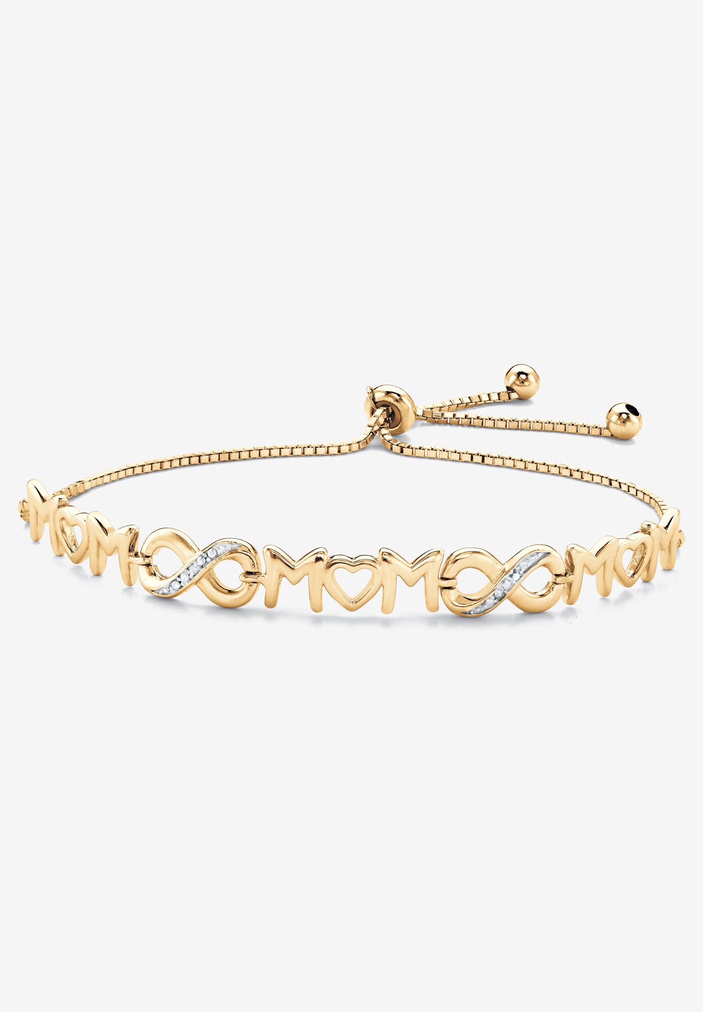 Gold-Plated Sterling Silver Diamond Accent "Mom" Slider Bracelet 10 inches, WHITE, hi-res image number 0