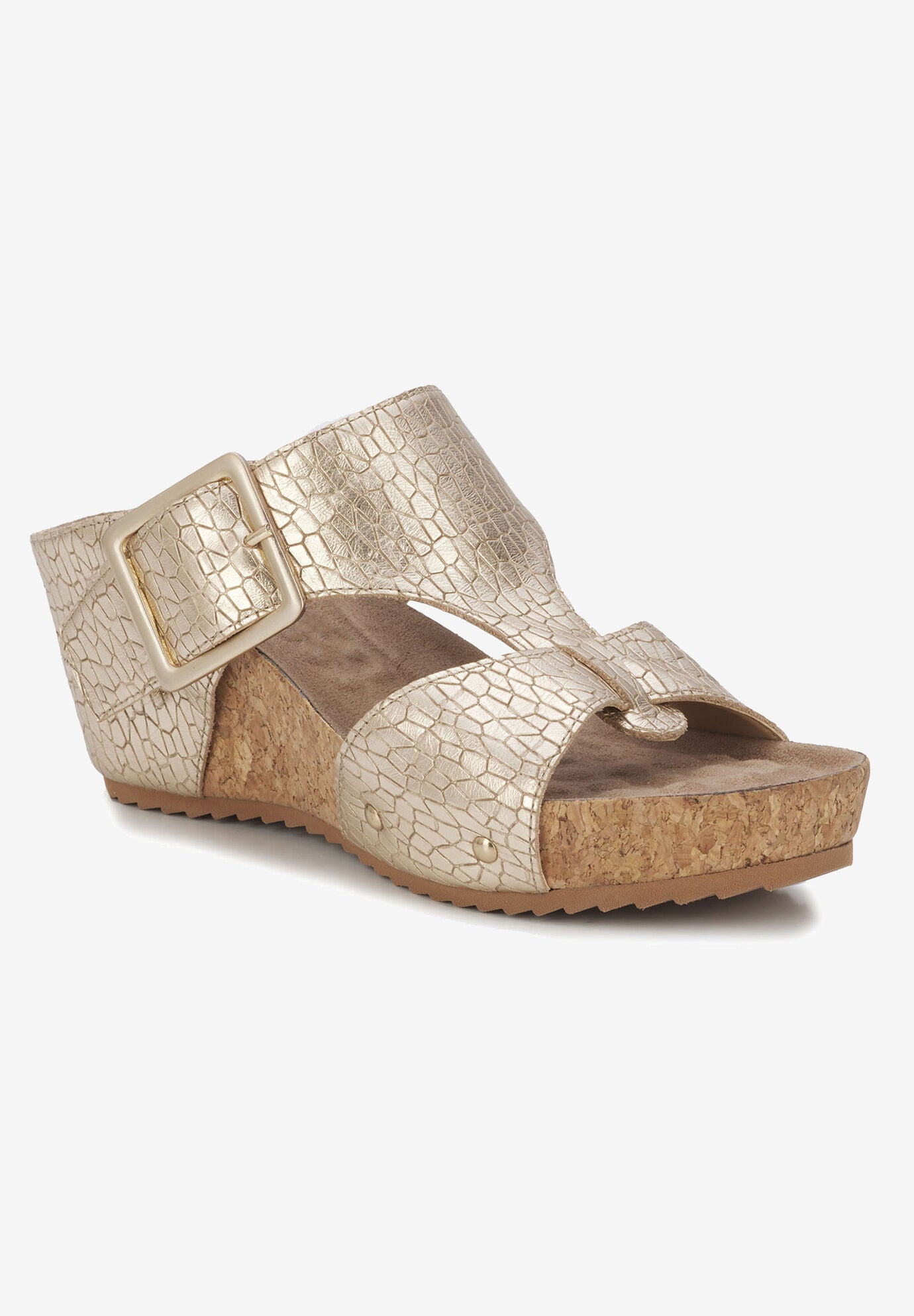 Thea Wedge Sandal, GOLD CRINKLE LEATHER, hi-res image number 0