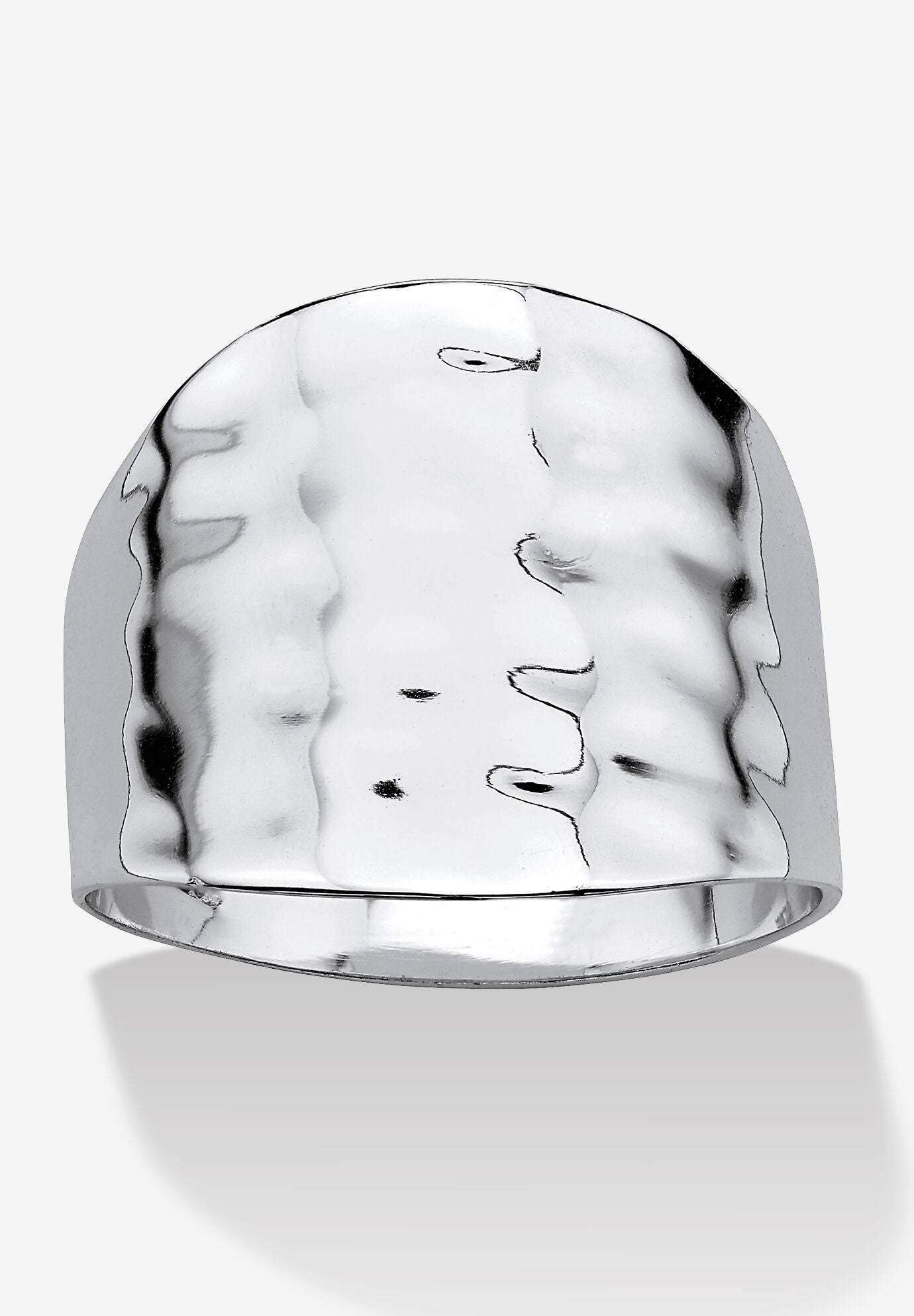 Platinum-Plated Hammered-Style Cigar Band Ring, SILVER, hi-res image number 0