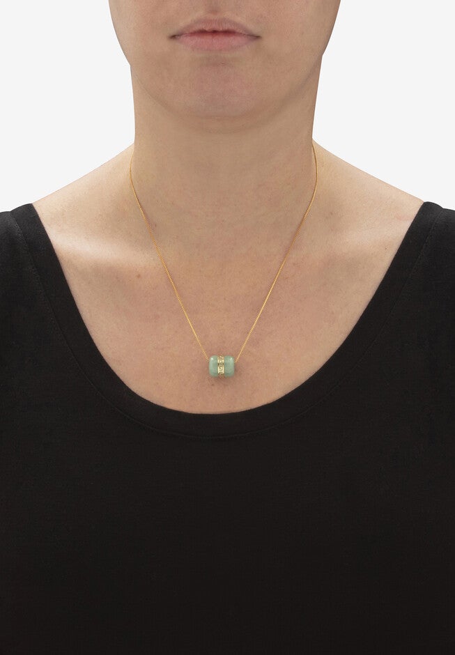 Genuine Green Jade Greek Key Pendant Necklace 14K Gold-Plated .925 18 inches Length, , alternate image number null