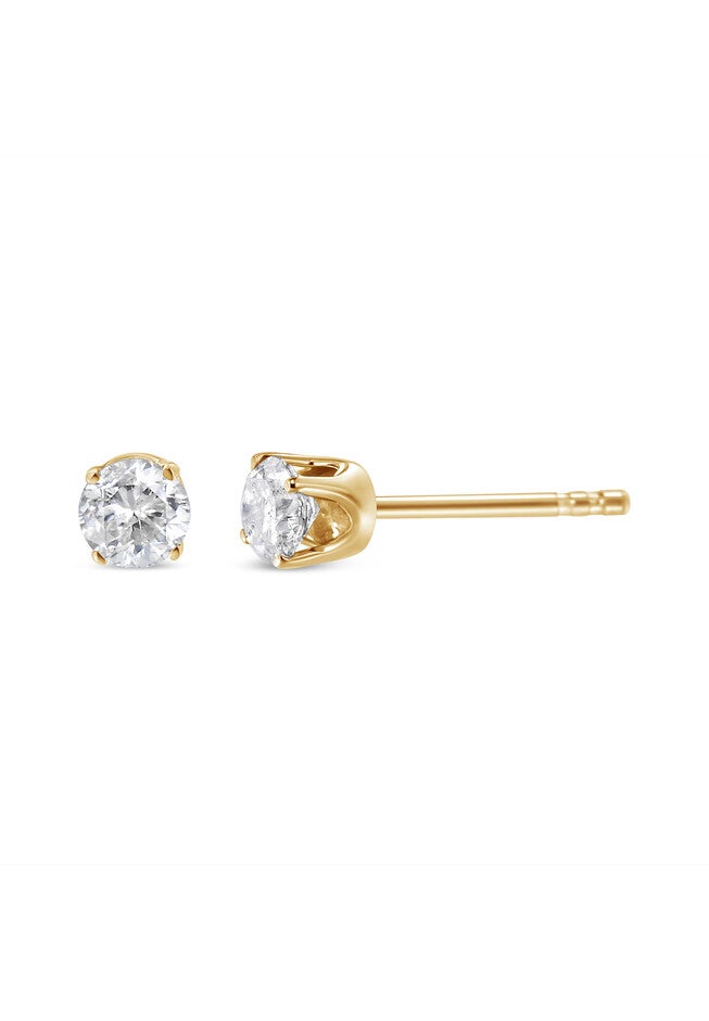 Round Brilliantcut Diamond Yellow Gold Classic 4Prong Solitaire Stud Earrings, , alternate image number null