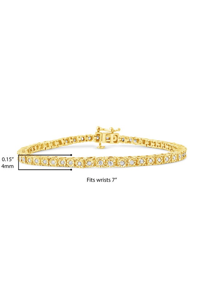 Yellow Gold Plated Sterling Silver Miracleset Diamond Round Faceted Bezel Tennis Bracelet 6 inches, , alternate image number null