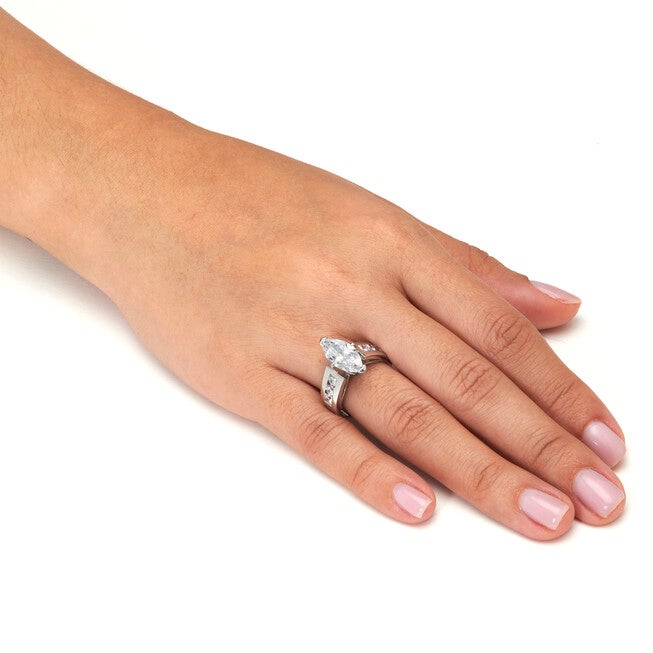 2.9 TCW Marquise-Cut Cubic Zirconia Sterling Silver Bridal Ring, WHITE, alternate image number null