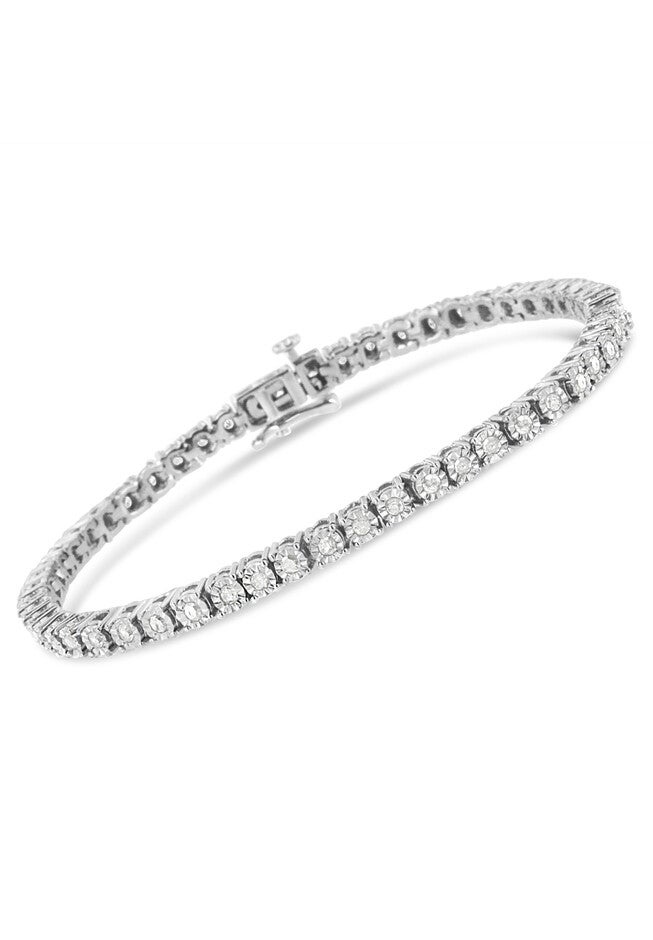 Sterling Silver Miracleset Diamond Round Faceted Bezel Tennis Bracelet 6 inches, , on-hover image number null