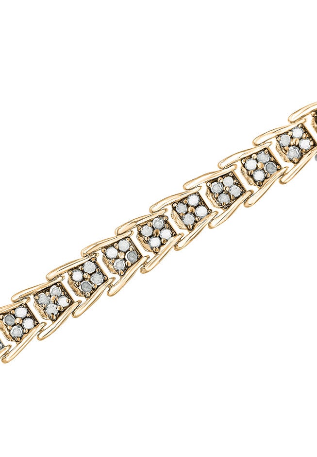 Yellow Gold Over Sterling Silver Diamond Chevron Link Tennis Bracelet, , on-hover image number 1