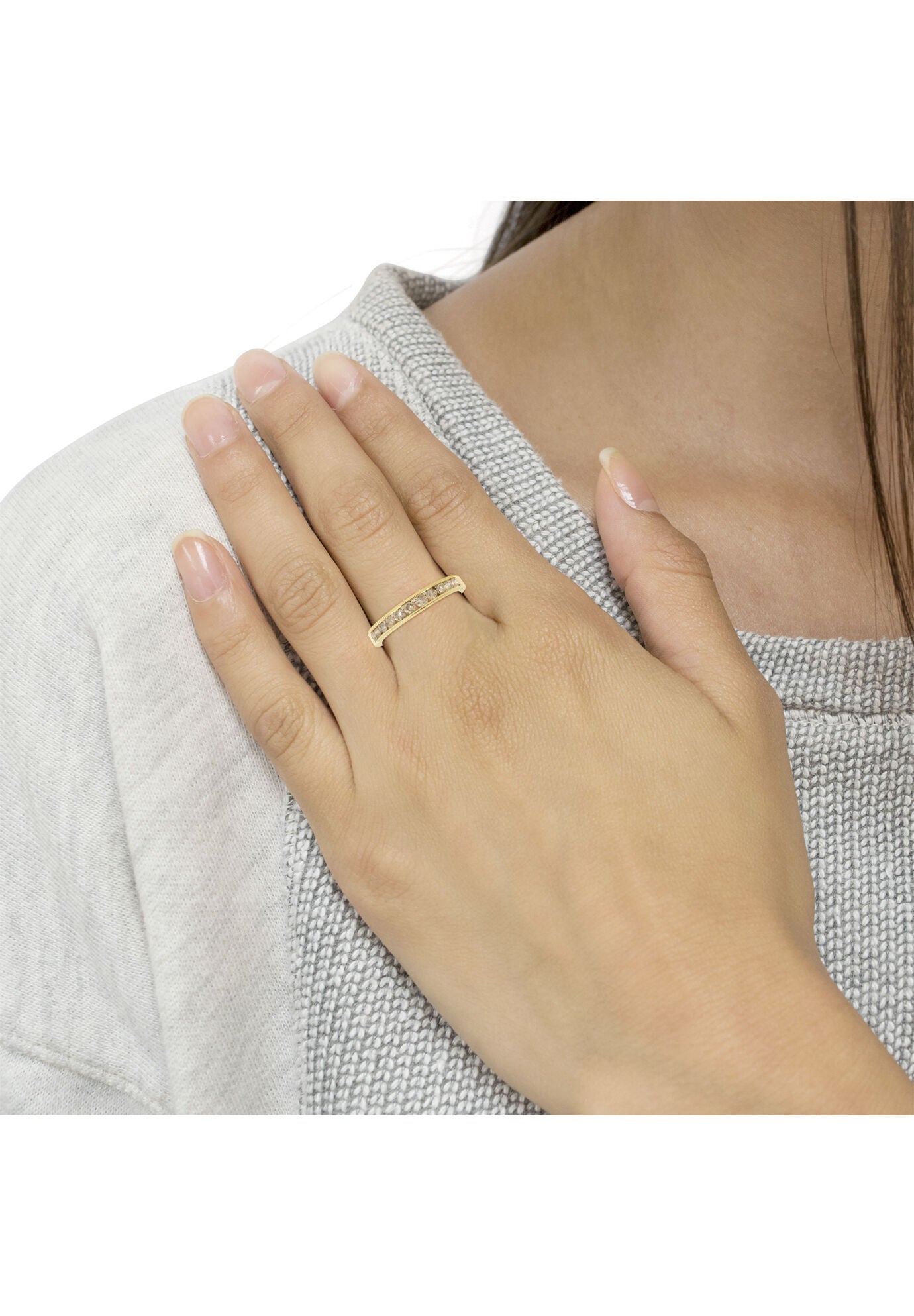 Yellow Gold Plated Sterling Silver Channel Set Round Champagne Diamond 11 Stone Band Ring, , alternate image number 4