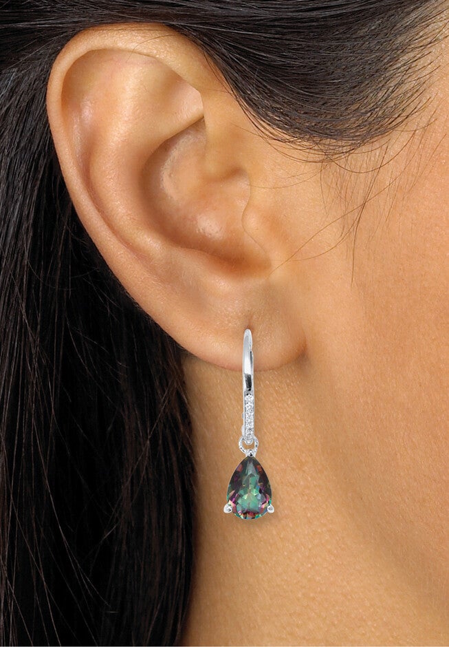 7.13 Tcw Pear Cut Genuine Mystic Fire Topaz And Cz Sterling Silver Earrings, , alternate image number null