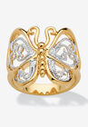 Yellow Gold Plated Two Tone Filigree Butterfly Ring, GOLD, hi-res image number null